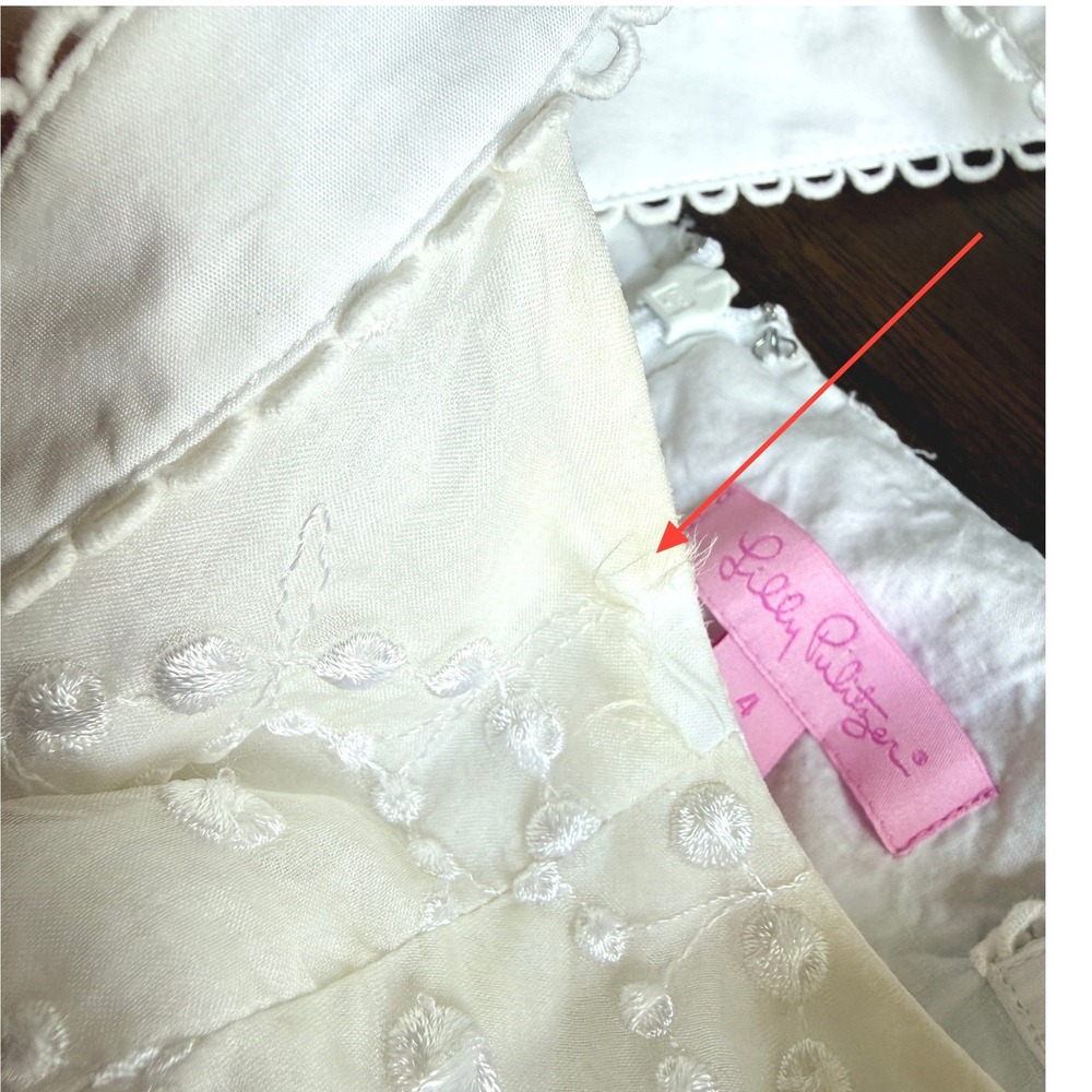 Lilly Pulitzer White Eyelet Silk Rayon Blend V-Neck Empire Waist Dress Sz 4 - Picture 8 of 9